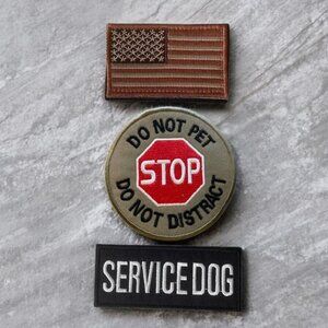 Set of 3 Embroidered Patches Service Dog, USA Flag and Do not pet, Hook & Loop